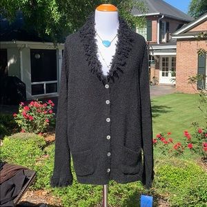 NWT j. h. Collectibles Woman Black Wool Chenille Cardigan Sweater 1X